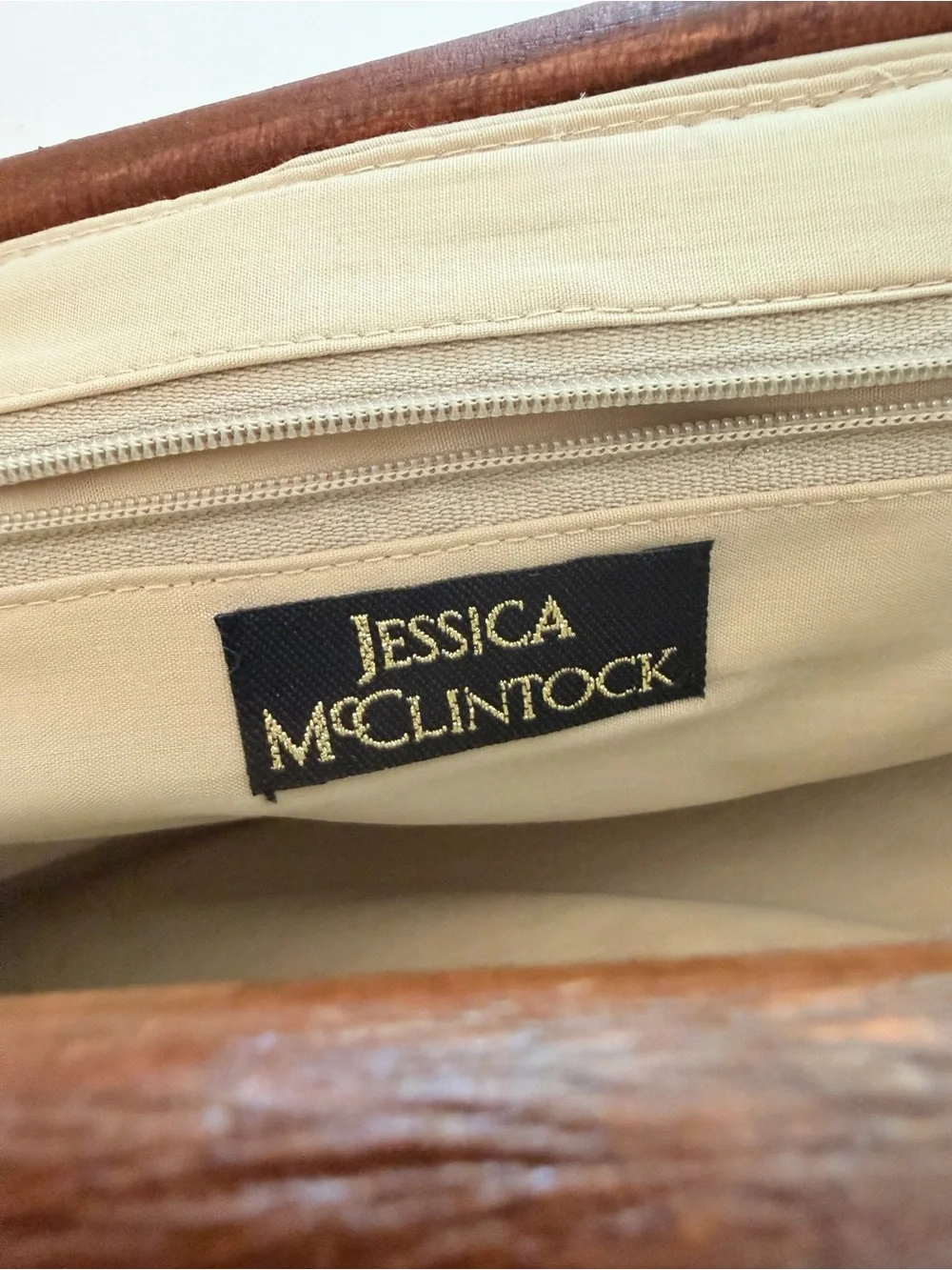 Jessica McClintock Vintage Woven Straw Bamboo Handle Handbag Coastal Summer Bag